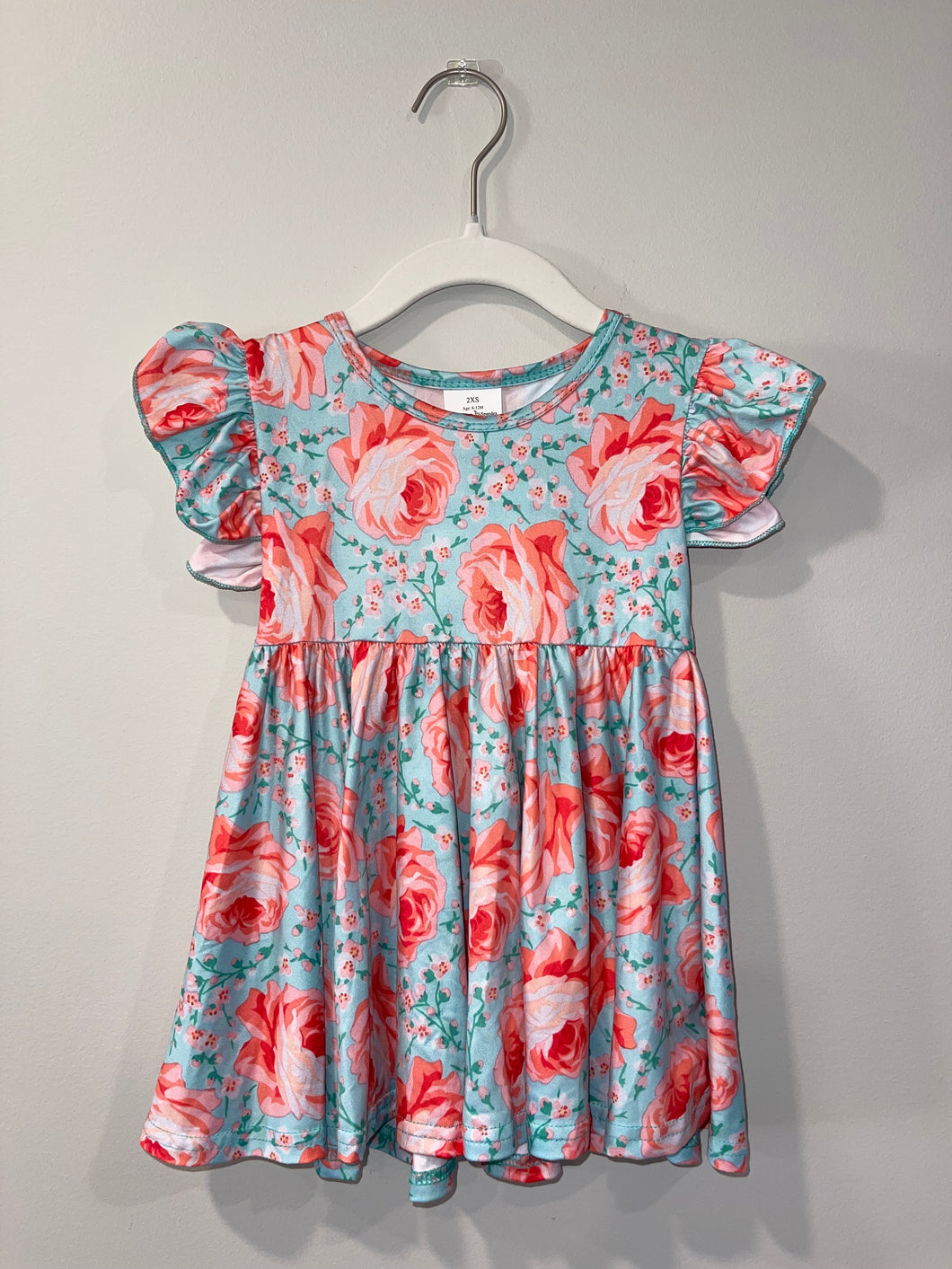 Aqua & Coral Floral Twirl Dress